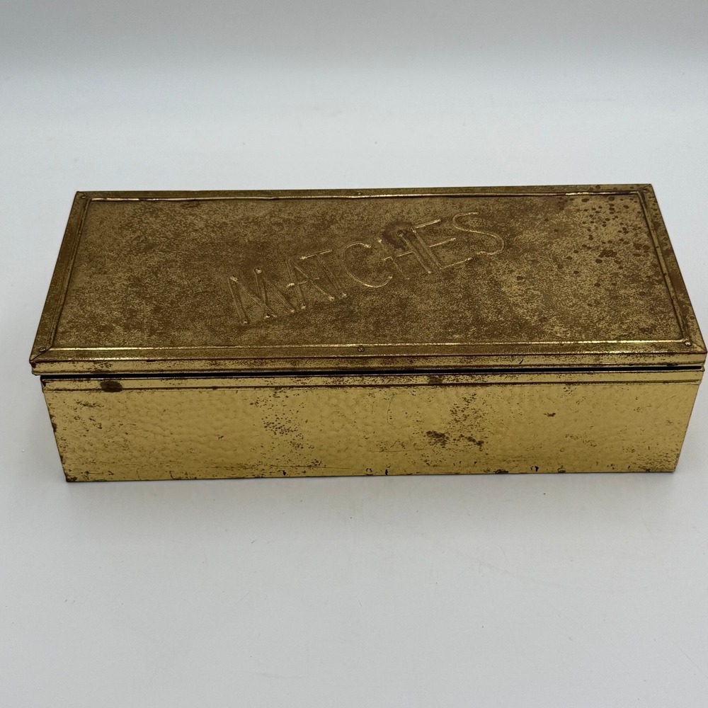 Vintage Brass Match Box Holder Embossed Metal Fireplace Decor Gold Tone Large